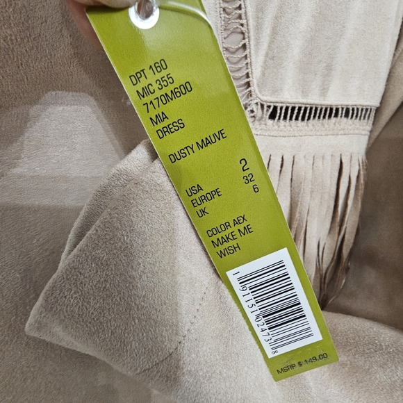 Nwt Gianni Bini Mia Dusty Mauve Faux Suede Fringed Longsleeve Dress - Picture 8 of 16